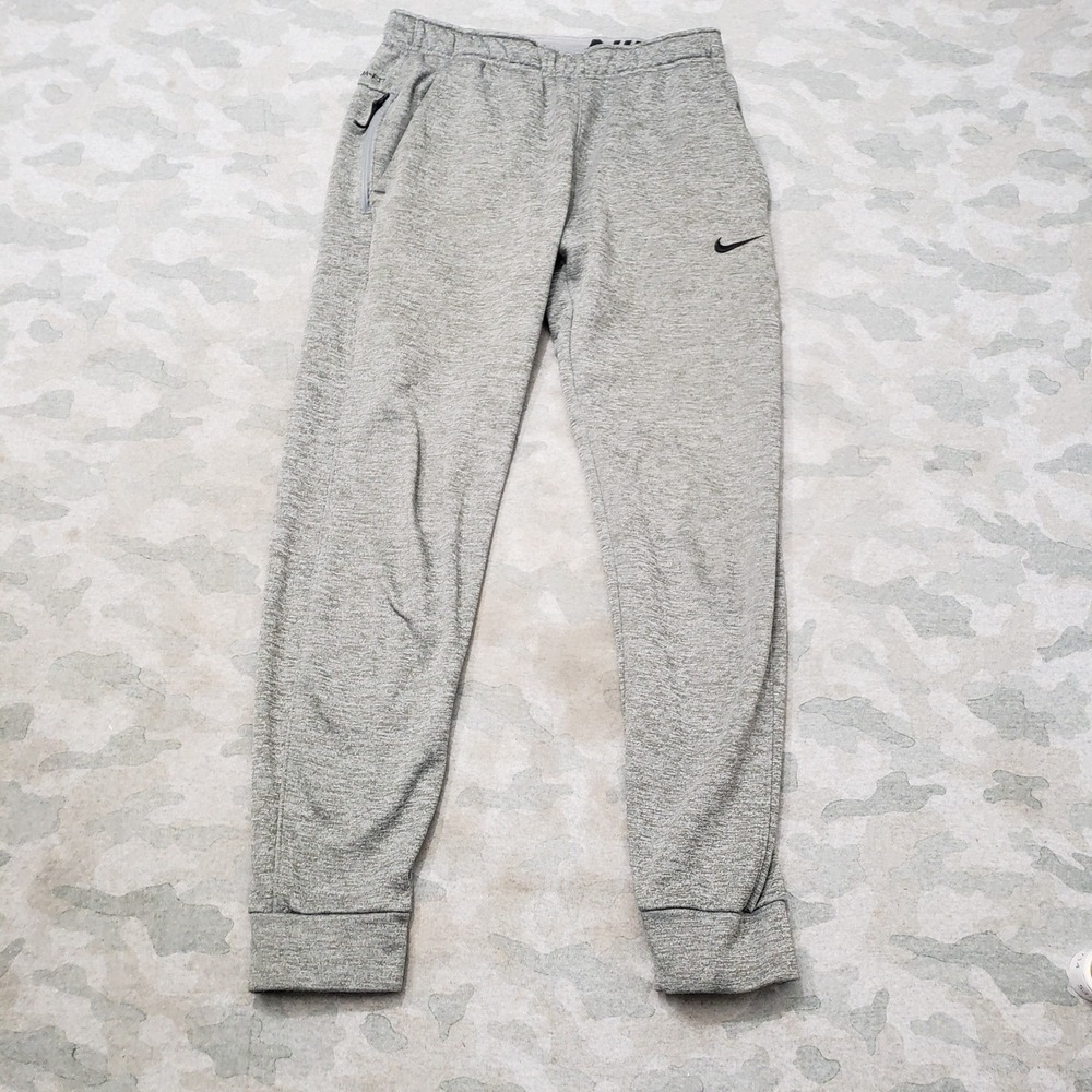 Nike Jogger Pants Mens Small Gray Therma-FIT Training Fleece Drawstring Gym